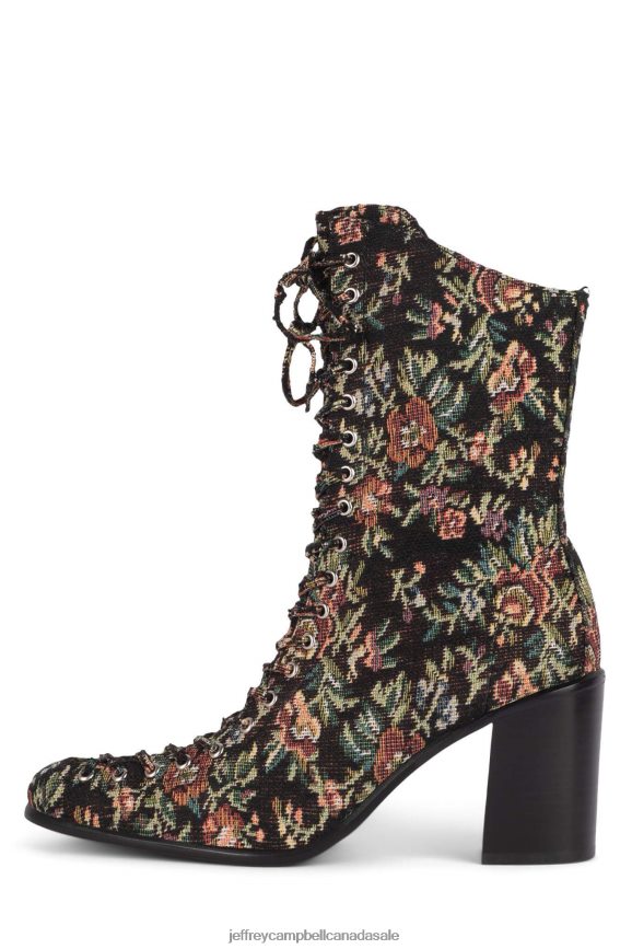 ARCHILLE Women Black Floral Tapestry PLRNJH430 Jeffrey Campbell Ankle Boots