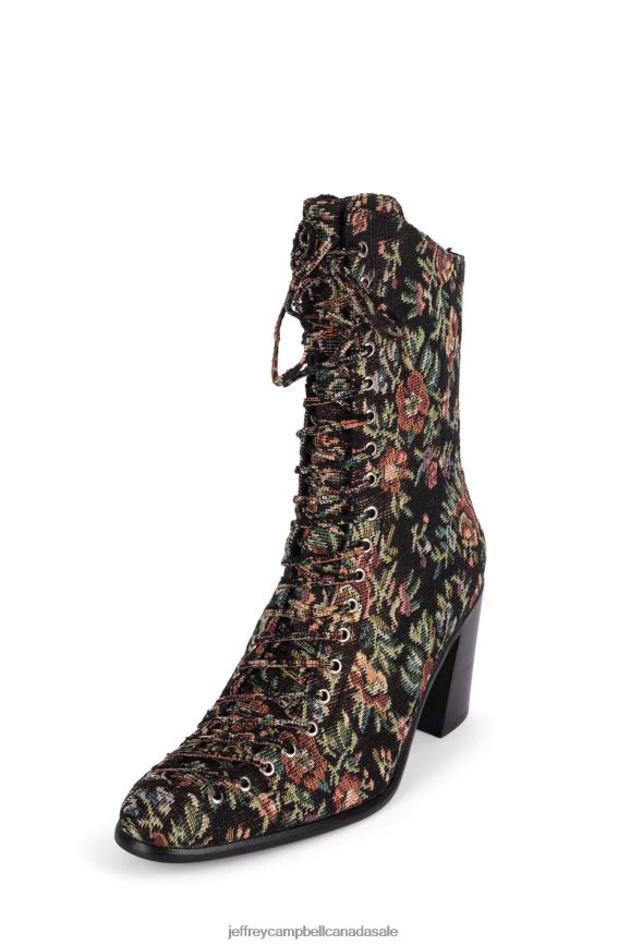 ARCHILLE Women Black Floral Tapestry PLRNJH430 Jeffrey Campbell Ankle Boots