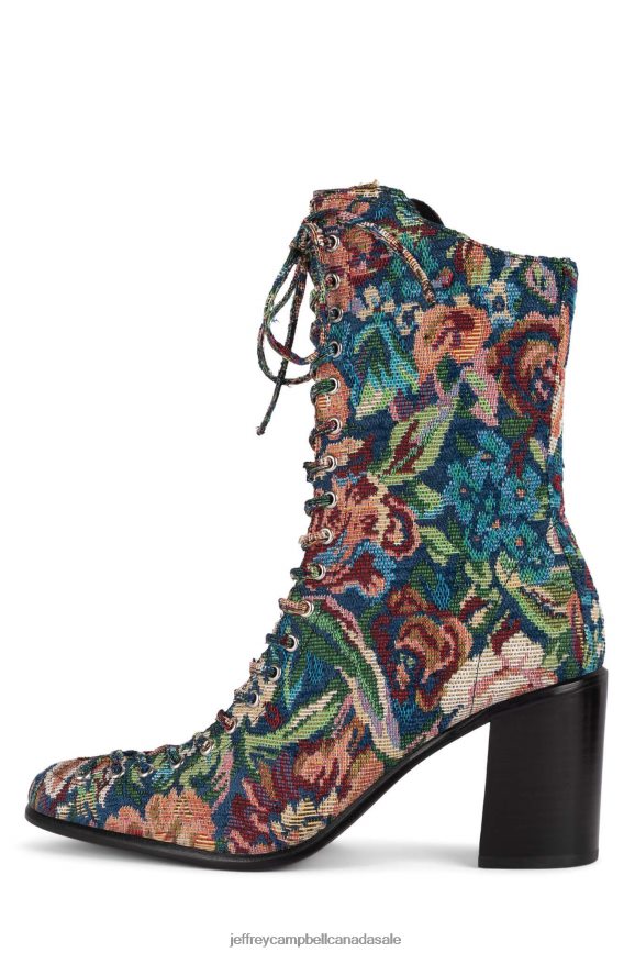 ARCHILLE Women Teal Floral Tapestry PLRNJH431 Jeffrey Campbell Ankle Boots