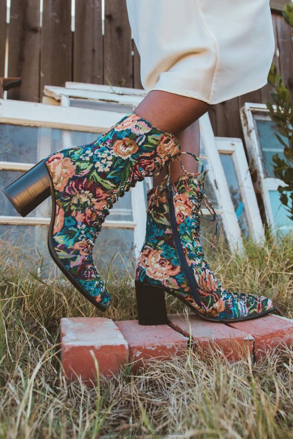 ARCHILLE Women Teal Floral Tapestry PLRNJH431 Jeffrey Campbell Ankle Boots