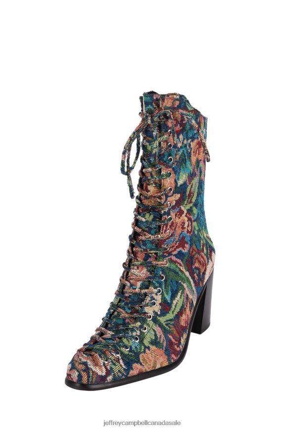 ARCHILLE Women Teal Floral Tapestry PLRNJH431 Jeffrey Campbell Ankle Boots