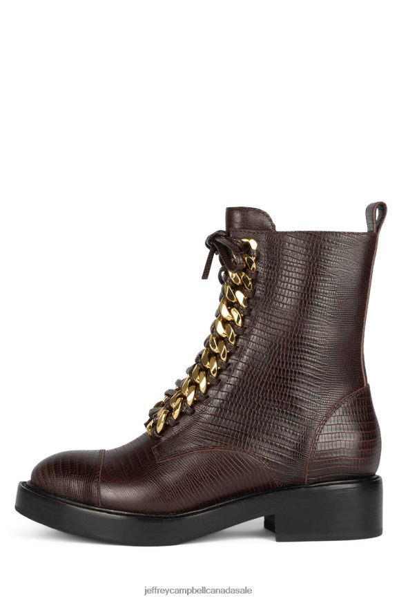DAMON-2H Women Brown Lizard Gold PLRNJH416 Jeffrey Campbell Ankle Boots