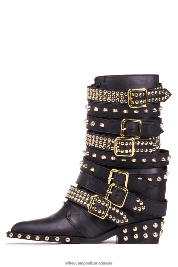 DRACO-STUD Women Black Gold PLRNJH663 Jeffrey Campbell Ankle Boots
