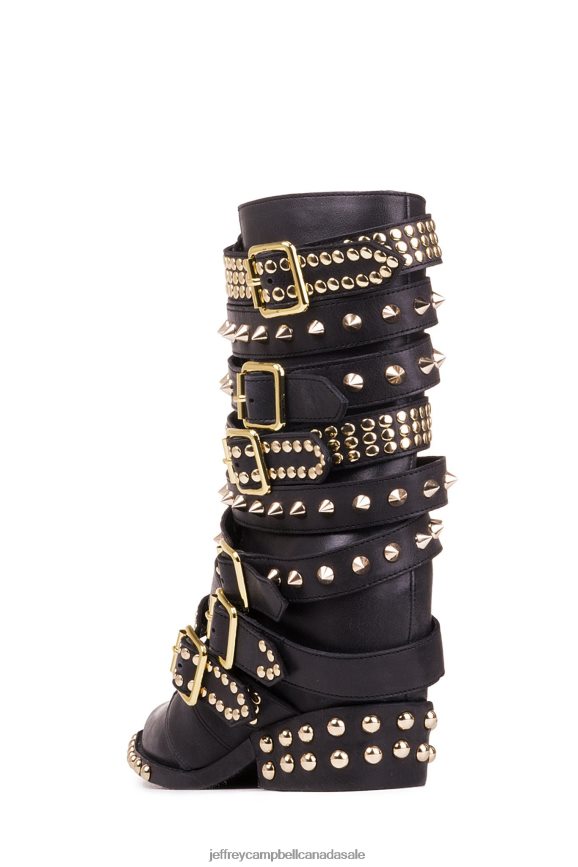 DRACO-STUD Women Black Gold PLRNJH663 Jeffrey Campbell Ankle Boots
