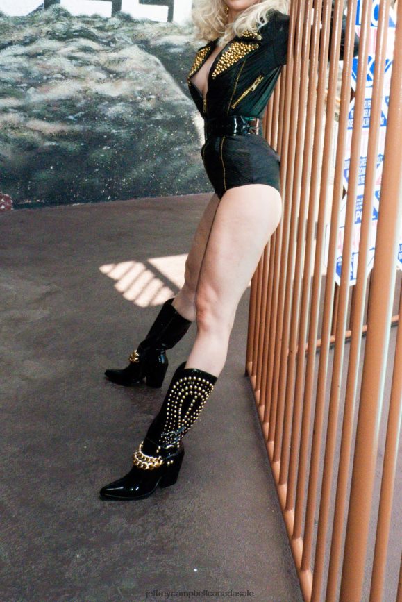 ESTEFAN Women Black Crinkle Gold PLRNJH427 Jeffrey Campbell Ankle Boots