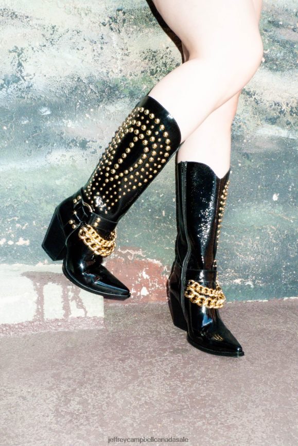 ESTEFAN Women Black Crinkle Gold PLRNJH427 Jeffrey Campbell Ankle Boots