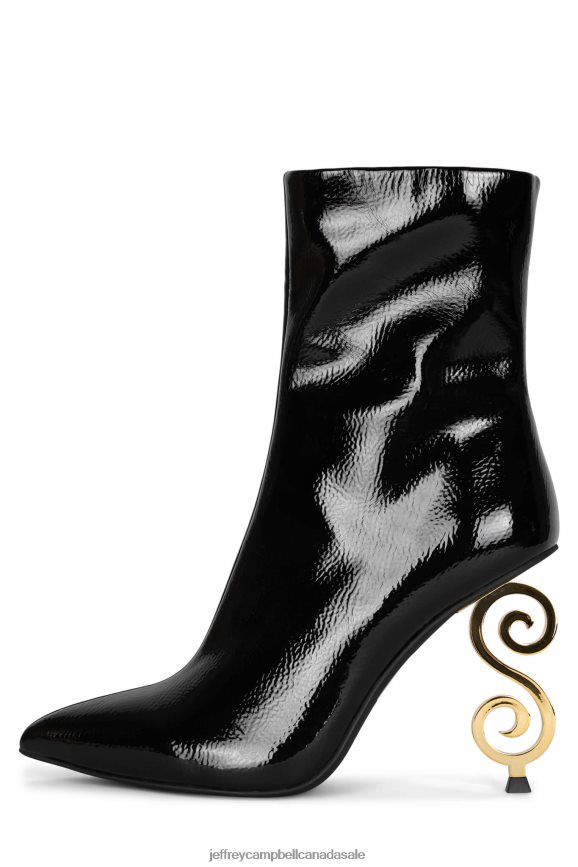 MOUSAI Women Black Crinkle Patent Gold PLRNJH390 Jeffrey Campbell Ankle Boots