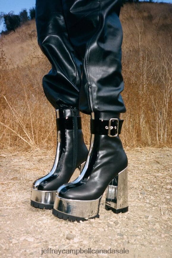 ROBOTIC Women Black Silver Metallic PLRNJH312 Jeffrey Campbell Ankle Boots