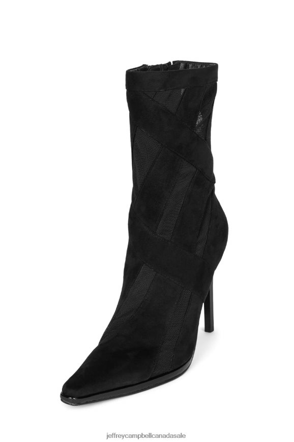 STRIPES Women Black Suede Black Mesh PLRNJH300 Jeffrey Campbell Ankle Boots
