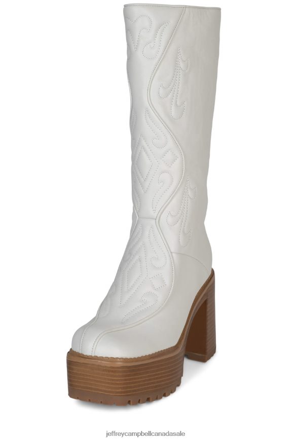 DEADWRNG-H Women White Natural Polish Stack PLRNJH858 Jeffrey Campbell Knee to Thigh Boots