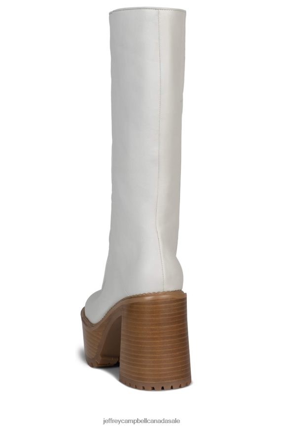 DEADWRNG-H Women White Natural Polish Stack PLRNJH858 Jeffrey Campbell Knee to Thigh Boots