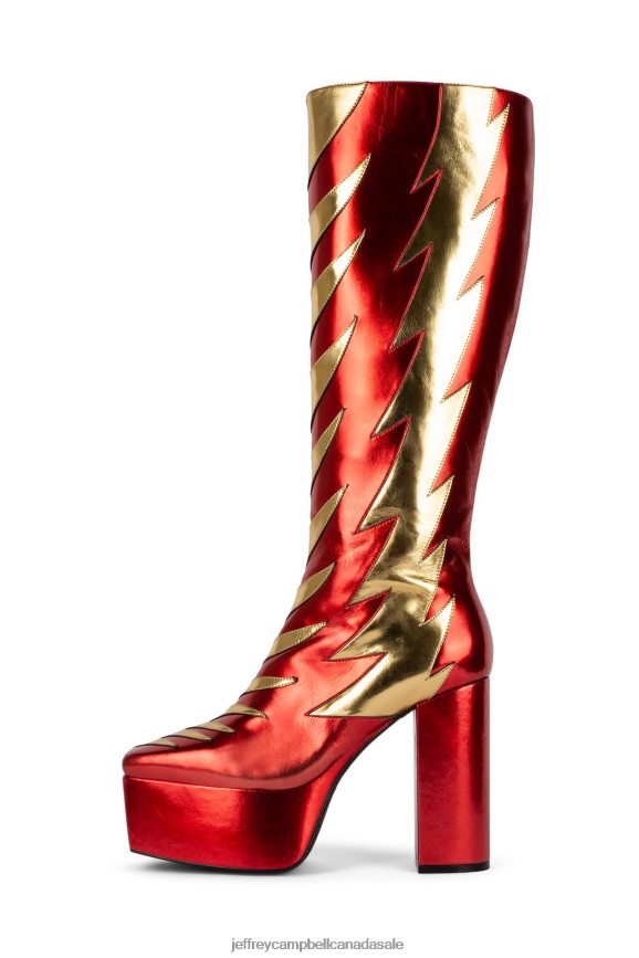 KISS-THIS Women Red Metallic Gold PLRNJH872 Jeffrey Campbell Knee to Thigh Boots