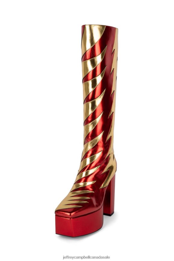 KISS-THIS Women Red Metallic Gold PLRNJH872 Jeffrey Campbell Knee to Thigh Boots