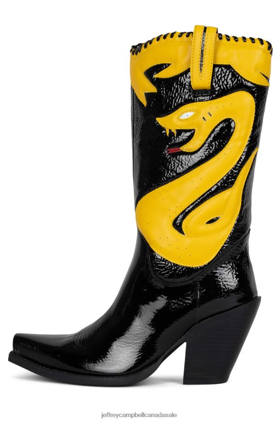 KLRCOBRA-2 Women Black Crinkle Pat Yellow Pat PLRNJH865 Jeffrey Campbell Knee to Thigh Boots