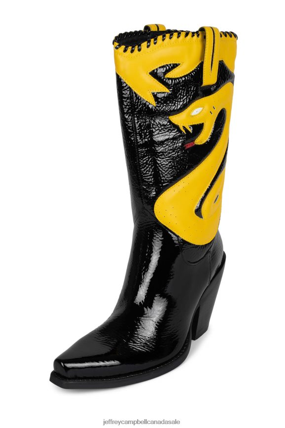 KLRCOBRA-2 Women Black Crinkle Pat Yellow Pat PLRNJH865 Jeffrey Campbell Knee to Thigh Boots