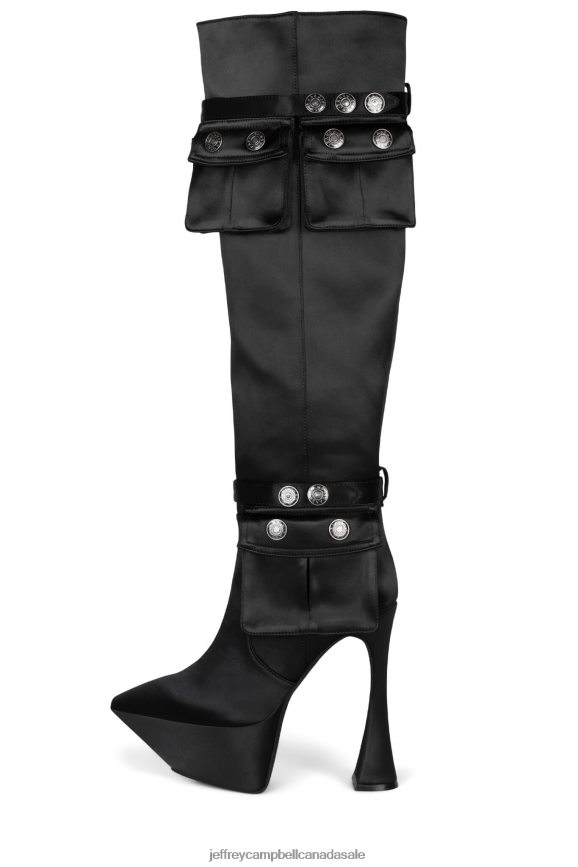 SECRETZ Women Black Satin PLRNJH819 Jeffrey Campbell Knee to Thigh Boots