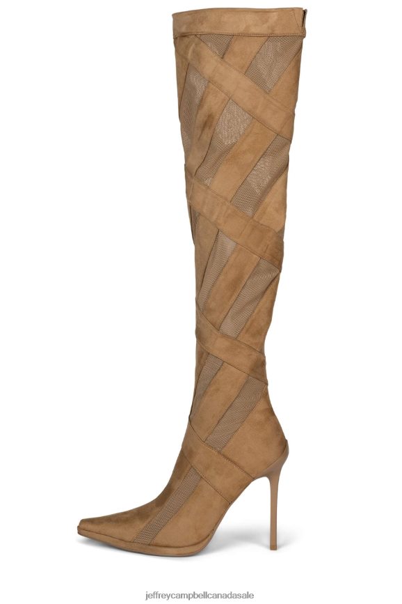 STRIPES-KH Women Natural Suede Mesh PLRNJH700 Jeffrey Campbell Knee to Thigh Boots