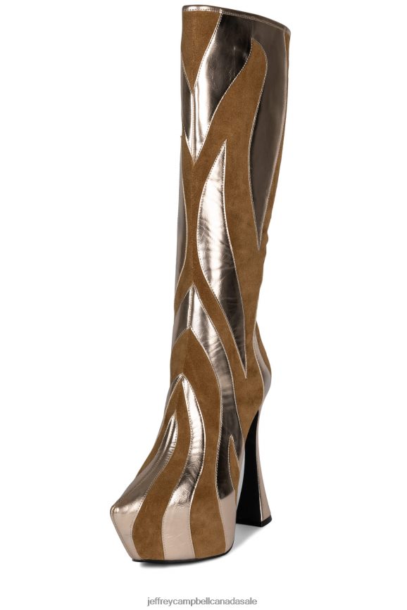 UNTAMED Women Tan Suede Rosegold PLRNJH848 Jeffrey Campbell Knee to Thigh Boots