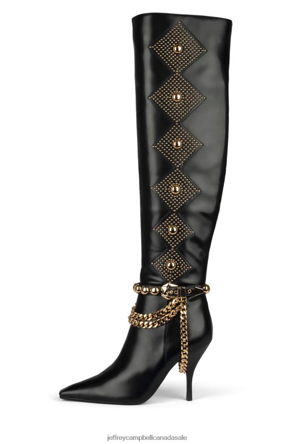VIXXEN Women Black Gold PLRNJH802 Jeffrey Campbell Knee to Thigh Boots
