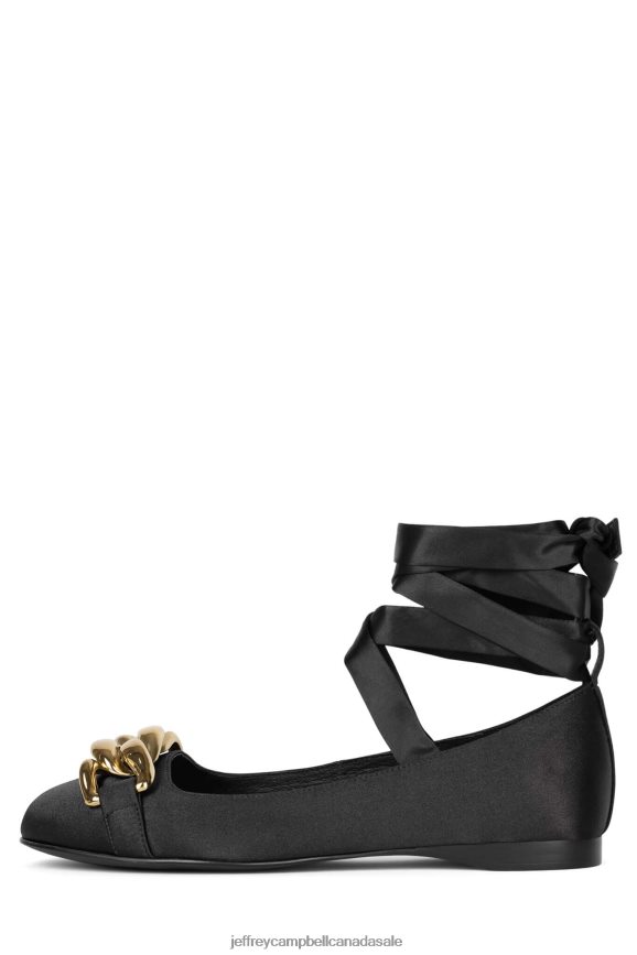 ONEGIN Women Black Satin Gold PLRNJH189 Jeffrey Campbell Ballet Flats