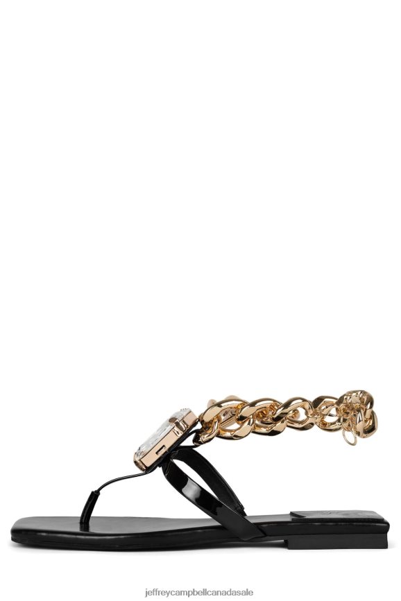 RING-ON-IT Women Black Patent Gold PLRNJH1743 Jeffrey Campbell Sandals