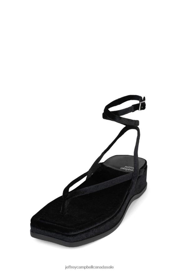 SUN-KISSED Women Black Velvet PLRNJH1734 Jeffrey Campbell Sandals