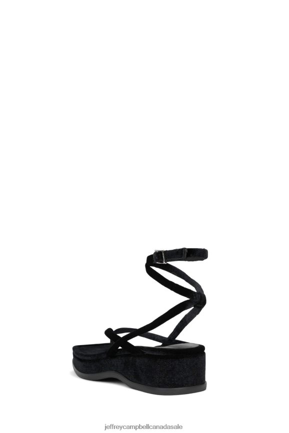 SUN-KISSED Women Black Velvet PLRNJH1734 Jeffrey Campbell Sandals