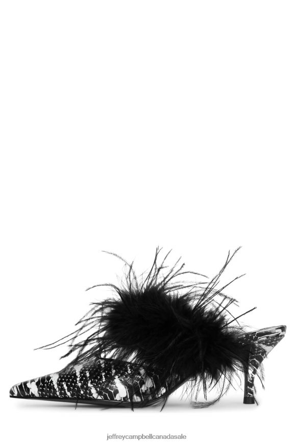 FEATHERING Women Black White Snake PLRNJH1695 Jeffrey Campbell Heeled Mule