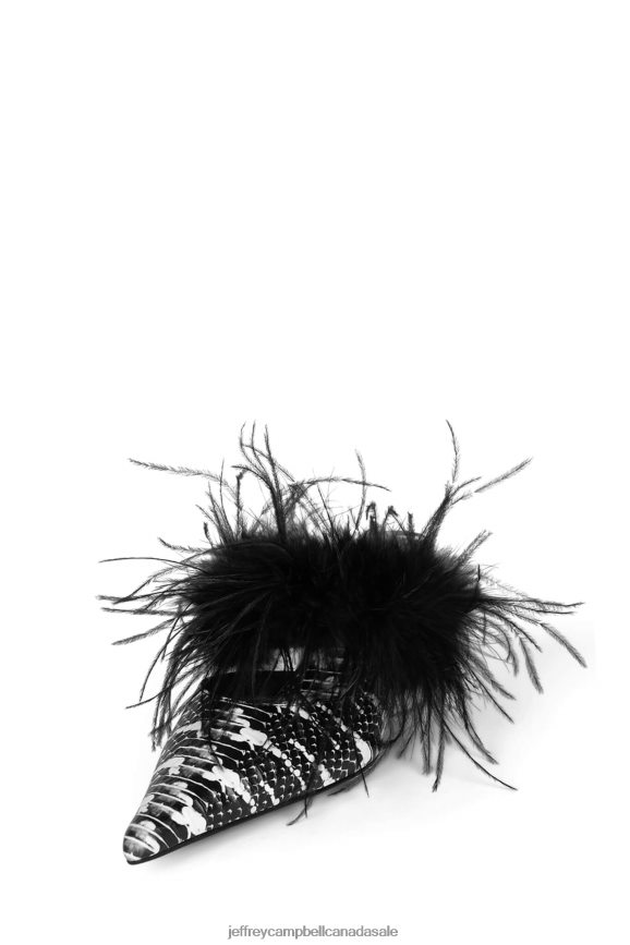 FEATHERING Women Black White Snake PLRNJH1695 Jeffrey Campbell Heeled Mule