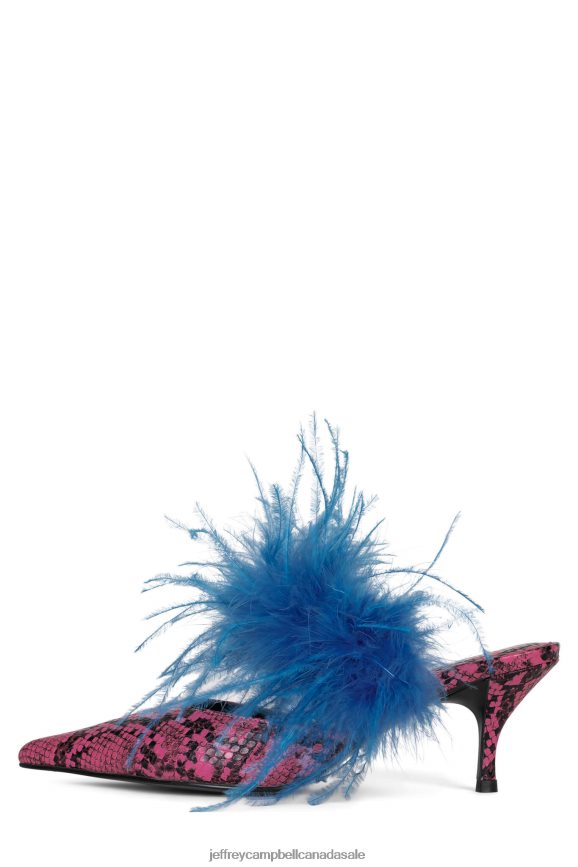 FEATHERING Women Pink Snake Blue PLRNJH1696 Jeffrey Campbell Heeled Mule