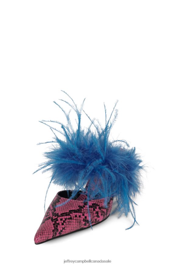 FEATHERING Women Pink Snake Blue PLRNJH1696 Jeffrey Campbell Heeled Mule