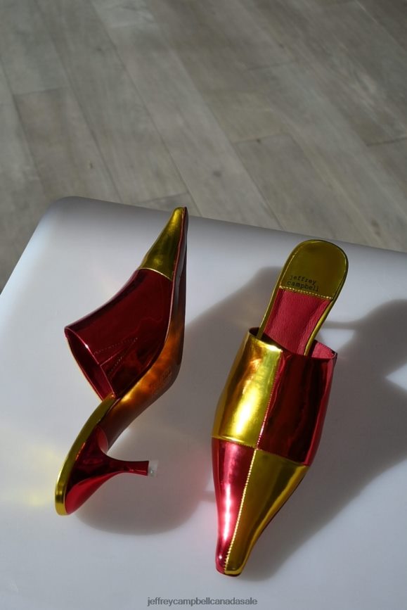 OCULAR Women Red Metallic Gold PLRNJH1714 Jeffrey Campbell Heeled Mule