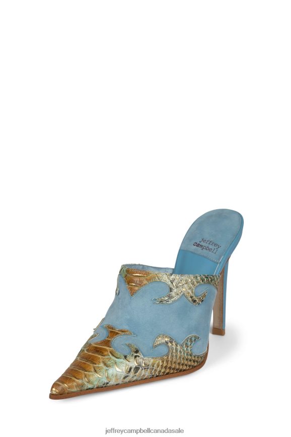 RIDE-IT Women Blue Beige Snake Blue PLRNJH1674 Jeffrey Campbell Heeled Mule