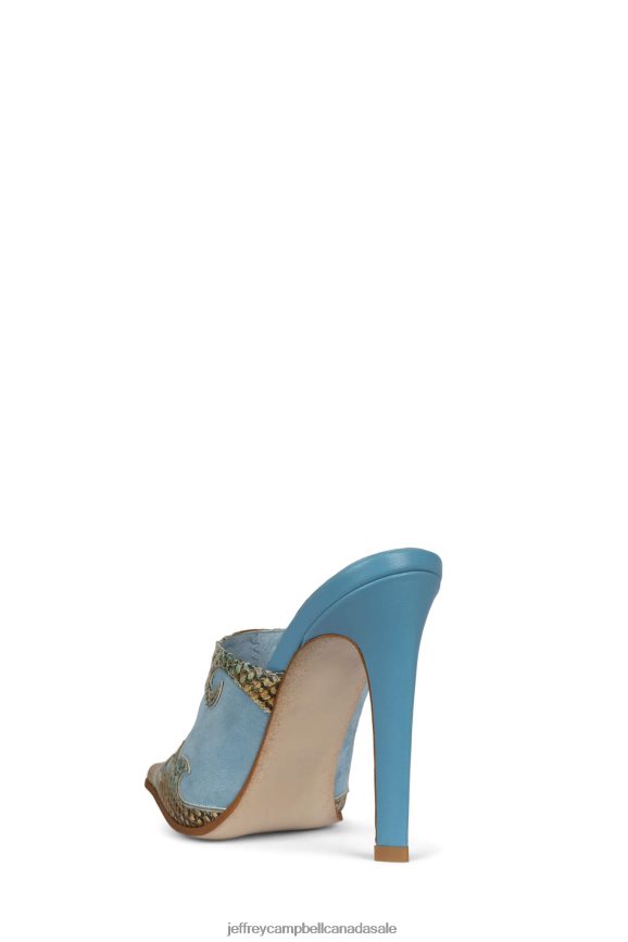 RIDE-IT Women Blue Beige Snake Blue PLRNJH1674 Jeffrey Campbell Heeled Mule