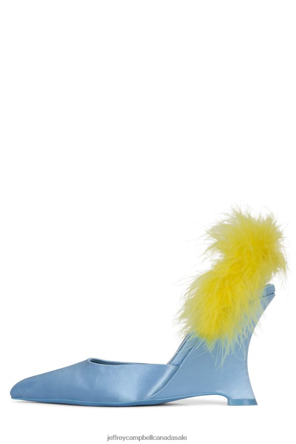 SHOW-OFF Women Blue Satin Yellow PLRNJH1659 Jeffrey Campbell Heeled Mule