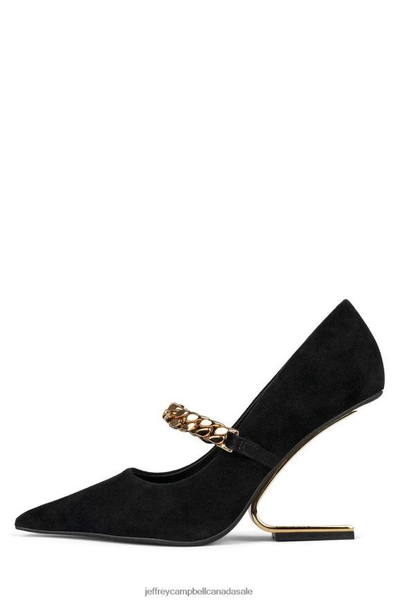 HALF-PAST Women Black Suede Gold PLRNJH1387 Jeffrey Campbell Heeled Pump