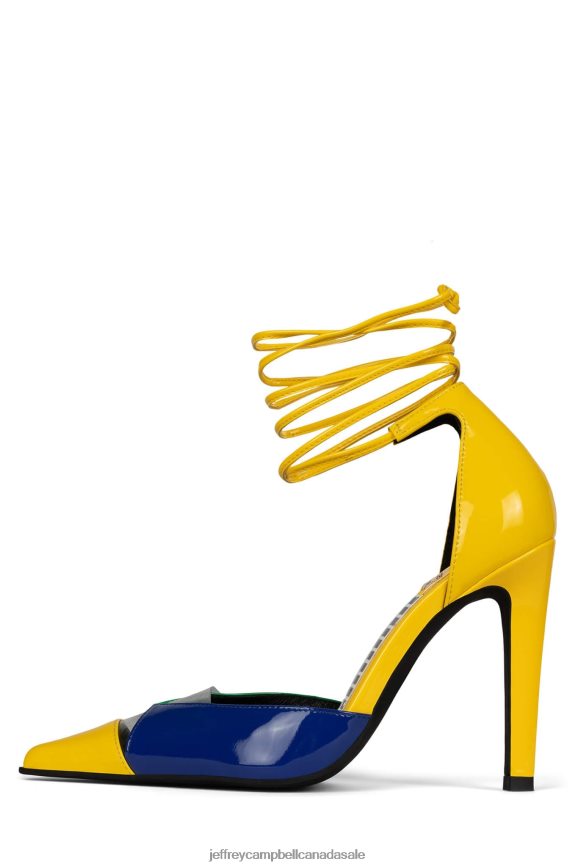 OVIO Women Yellow Patent Stripe Multi PLRNJH1366 Jeffrey Campbell Heeled Pump