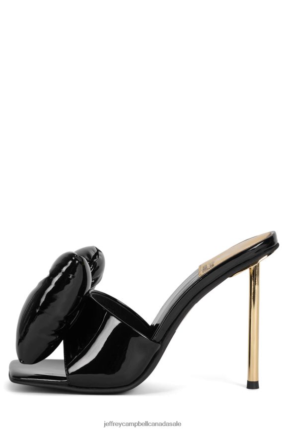 BOW-DOWN Women Black Patent Gold PLRNJH1533 Jeffrey Campbell Heeled Sandal
