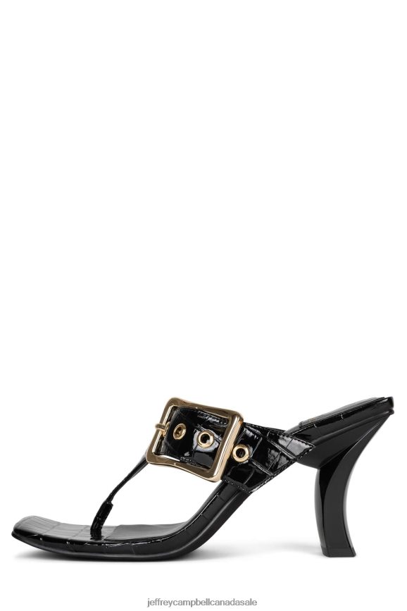BUCKLE-DWN Women Black Croco Gold PLRNJH1463 Jeffrey Campbell Heeled Sandal