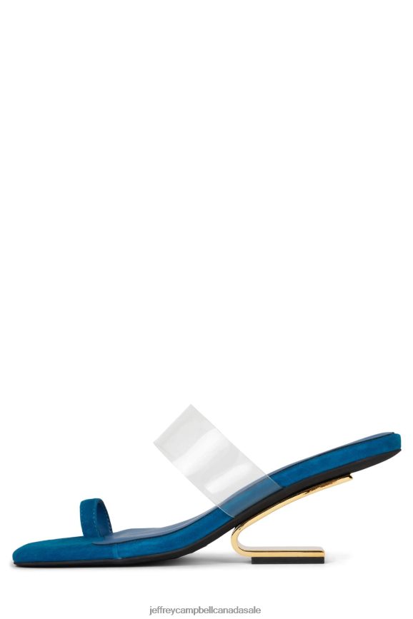 CALCULATE Women Blue Suede Gold PLRNJH1464 Jeffrey Campbell Heeled Sandal