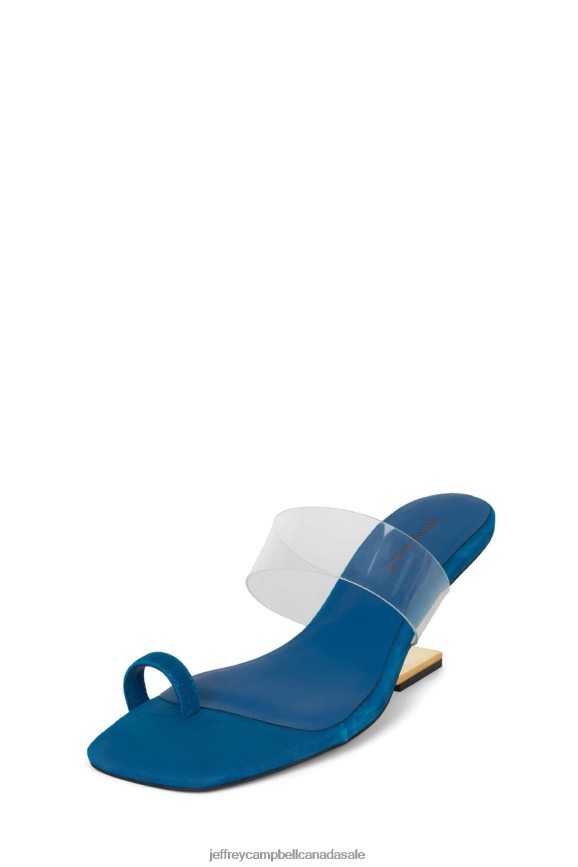 CALCULATE Women Blue Suede Gold PLRNJH1464 Jeffrey Campbell Heeled Sandal