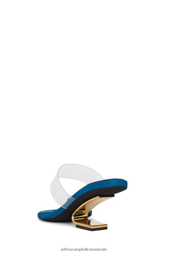 CALCULATE Women Blue Suede Gold PLRNJH1464 Jeffrey Campbell Heeled Sandal