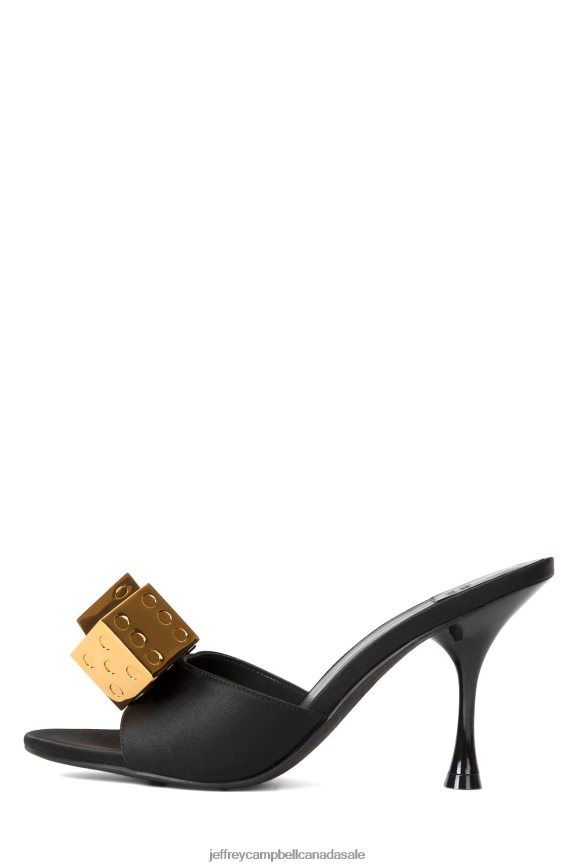DICE Women Black Satin Gold PLRNJH1404 Jeffrey Campbell Heeled Sandal