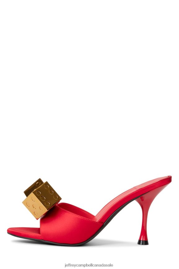 DICE Women Red Satin Gold PLRNJH1403 Jeffrey Campbell Heeled Sandal