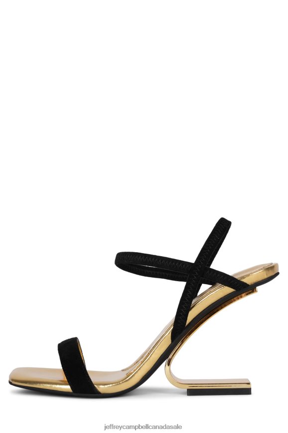GEOMETRIC Women Black Suede Gold PLRNJH1529 Jeffrey Campbell Heeled Sandal