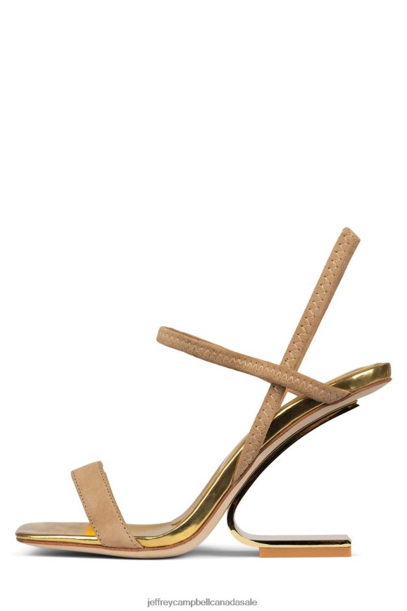 GEOMETRIC Women Dark Natural Suede Gold PLRNJH1546 Jeffrey Campbell Heeled Sandal