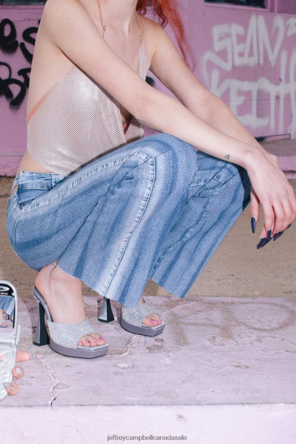 HOLLYWOODJ Women Grey Satin Silver PLRNJH1565 Jeffrey Campbell Heeled Sandal