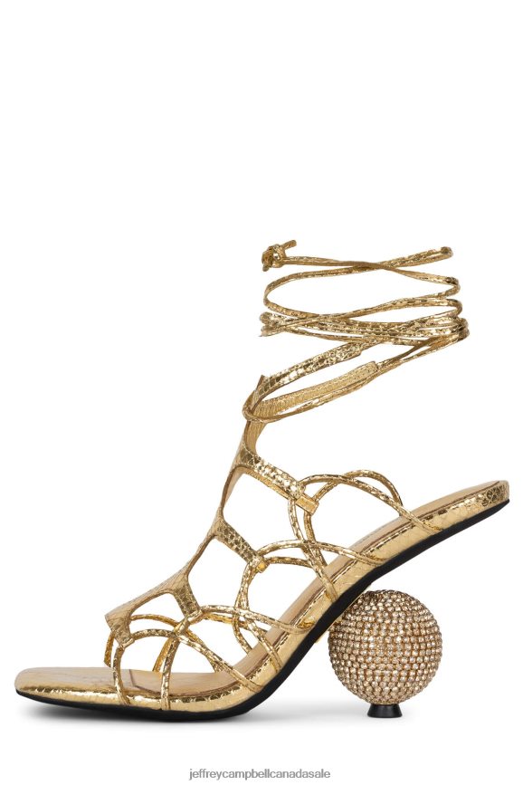 LE-FREAK Women Gold Metallic Snake PLRNJH232 Jeffrey Campbell Heeled Sandal