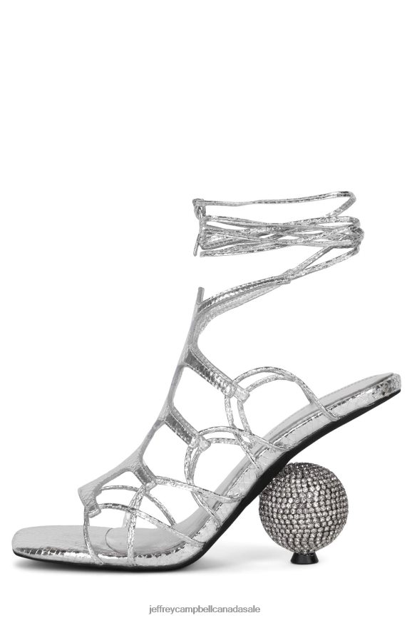 LE-FREAK Women Silver Metallic Snake PLRNJH231 Jeffrey Campbell Heeled Sandal