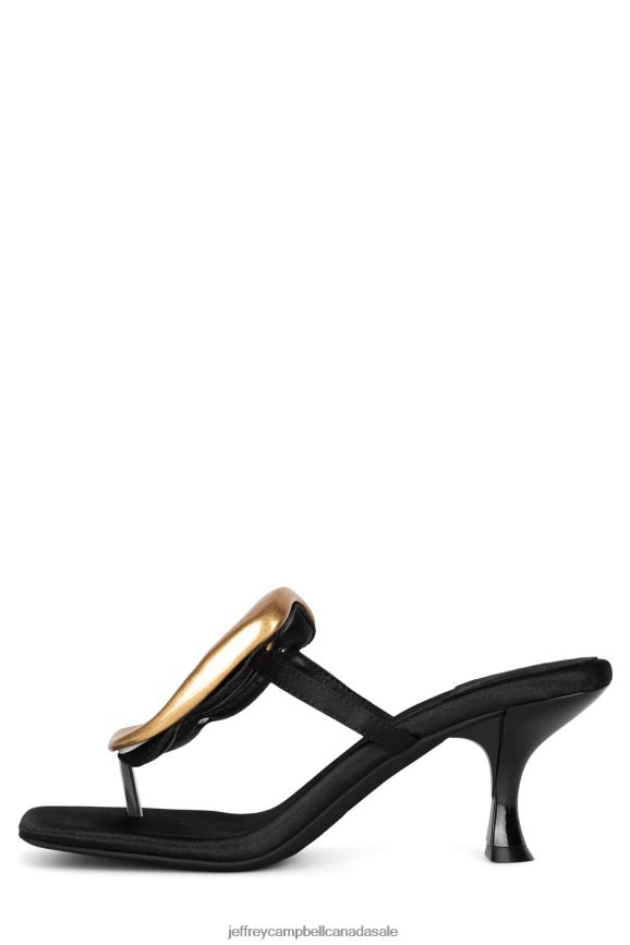 LINQ-UP Women Black Satin Gold PLRNJH1495 Jeffrey Campbell Heeled Sandal
